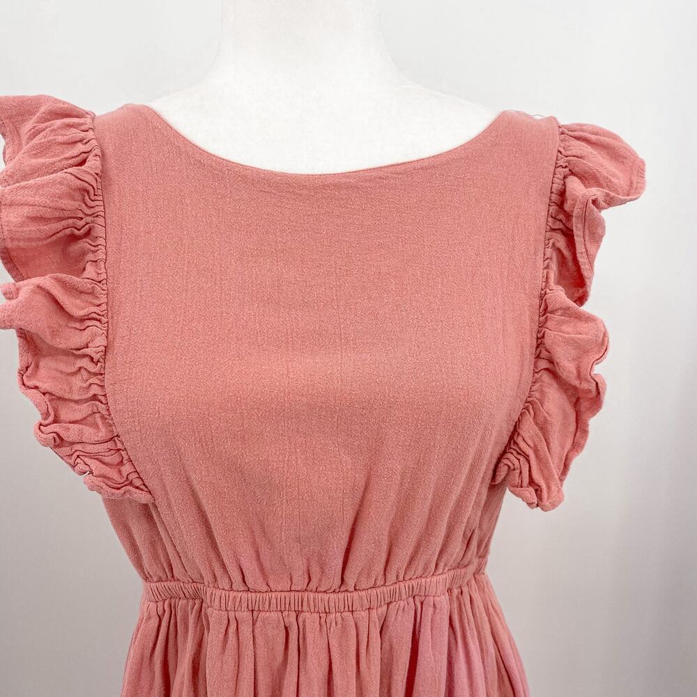 ba&sh Voyce Pink Cotton Ruffles Midi Dress Size Large - Picture 10 of 16